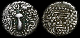 Indo-Sasanian "Gadhaiya Paisa" Drachm 950 - 1050 AD
MNI# 424; Billon 4.02g 16 mm; Coinage Chaulukya Series of Saurashtra and Gujarat