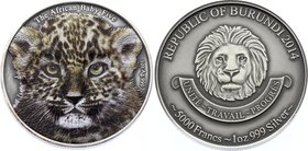 Burundi 5000 Francs 2014
KM# 24; Silver; Leopard; Colorized; Antique Patina; Mintage 5000 Pcs Only!!!; With Original Box & Certificate