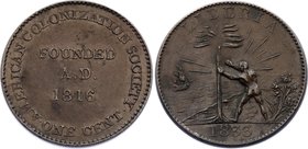 Liberia 1 Cent 1833
KM# Tn1; XF-AU, Very attractive coin!