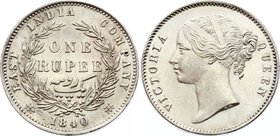 British India 1 Rupee 1840 C
KM# 458.2; Silver; 28 Berries W.W. Raised; XF+/AUNC