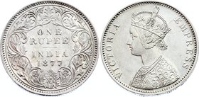 British India 1 Rupee 1877 B
KM# 492; Silver; Type A Bust, Type I Reverse; AUNC
