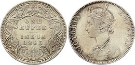 British India 1 Rupee 1893 B
KM# 492; Silver; Type C Bust, Type I Reverse Incuse B; VF+