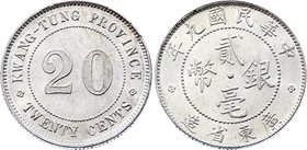 China Kwangtung 20 Cents 1920 (9)
Y# 423; Silver; UNC
