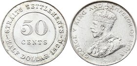 Straits Settlements 50 Cents 1920
KM# 35.1 (Cross Below Bust); Silver; XF+/AUNC