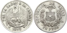Chile 1 Peso 1875 So
KM# 142; Silver; UNC- Rare Grade!