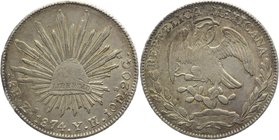 Mexico - Zacatecas 8 Reales 1874 Zs YH
KM# 377.13; Silver 27,00g.