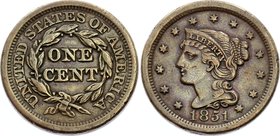 United States 1 Cent 1851
KM# 67; "Liberty Head/Braided Hair Cent"; XF+