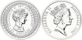 Australia 25 Dollars 1992
KM# 201; Silver Proof; 40th Anniversary of the Accession of Queen Elizabeth II - Princess Diana