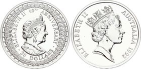 Australia 25 Dollars 1992
KM# 200; Silver Proof; 40th Anniversary of the Accession of Queen Elizabeth II - Queen Mother