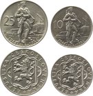 Czechoslovakia 10 & 25 Korun 1954
KM# 40-41; Silver; 10th Anniversary - Slovak Uprising