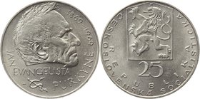 Czechoslovakia 25 Korun 1969
KM# 66; Silver; 100th Anniversary - Death of J. E. Purkyne