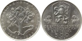 Czechoslovakia 500 Korun 1988
KM# 131; Silver; 20th Anniversary of Czech & Slovak Federation; UNC