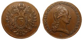 Austria 3 Kreuzer 1800 C
KM# 2115.3; Copper; Old Saturated Cabinet Patina; aUNC