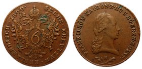 Austria 6 Kreuzer 1801 B
KM# 2128; Copper; Old Saturated Cabinet Patina; XF/aUNC