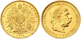 Austria 10 Corona 1905
KM# 2805; Franz Joseph I; Gold (.900) 3.39 g. UNC. Rare grade for this type!