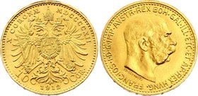 Austria 10 Corona 1912 Schwartz
KM# 2816; Gold (.900) 3.39 g. UNC.