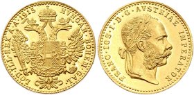 Austria Ducat 1915
KM# 2267; Gold (.900), 3.49g. Restrike. UNC.