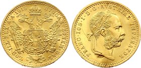 Austria - Bosnian Ducat 1915
Herinek# 184, Friedberg# 494, Novotný# 110; Gold 3.46g; With countermark "Sword" for Bosnia. Rare. UNC with some gold te...