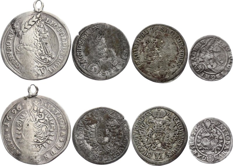 Austria-Hungary Lot of 4 Coins 1673 - 1733
3 6 15 Kreuzer 1673-1733; Silver