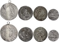 Austria-Hungary Lot of 4 Coins 1673 - 1733
3 6 15 Kreuzer 1673-1733; Silver