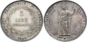 Austria-Hungary Lombardy 5 Lire 1848
C# 22; Valovic# R16, V1 (R1); Silver; Nice Toning