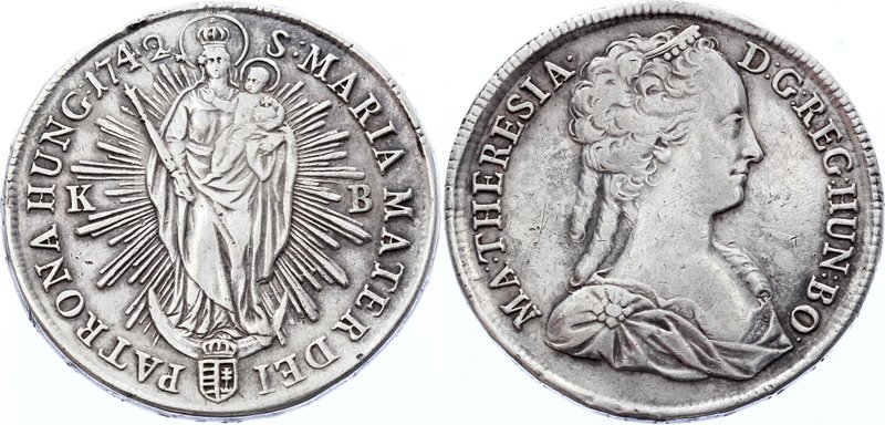 Hungary 1 Thaler 1742 KB - Kremnitz
KM# 328.3 ("MA.THERESIA... HUN.BO"); Silver...
