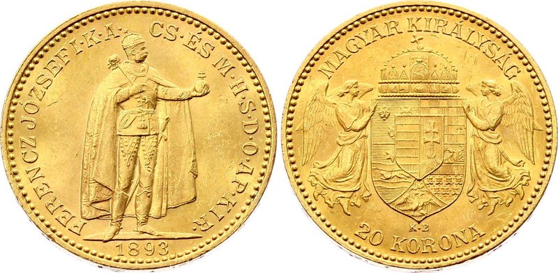 Hungary 20 Korona 1893 KB - Kremnitz
KM# 486; Franz Joseph I, Kremnitz. Gold (....
