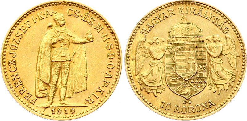 Hungary 10 Korona 1910 KB - Kremnitz
KM# 485; Franz Joseph I, Kremnitz. Gold (....