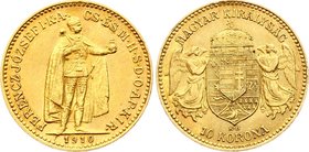 Hungary 10 Korona 1910 KB - Kremnitz
KM# 485; Franz Joseph I, Kremnitz. Gold (.900) 3,39g. Mintage 242732.