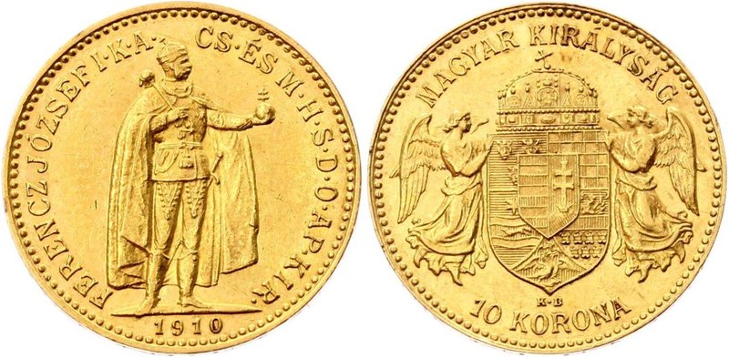 Hungary 10 Korona 1910 KB - Kremnitz
KM# 485; Franz Joseph I, Kremnitz. Gold (....