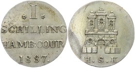 German States Hamburg 1 Schilling 1837 HSK
KM# 546.2; Silver 1,1g.