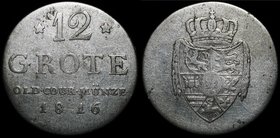 German States Oldenburg 12 Grote 1816 Rare
KM# 158; Silver (0.520) g; Mintage 36.000; Rare Coin