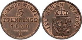 German States Prussia 3 Pfenninge 1870 A
KM# 482; Beautiful UNC Mint Luster