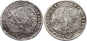 German States Saxony-Albertine 1 Thaler 1608
Dav# 7566; Christian II and his brothers (1601-1611). Silver, VF-XF.