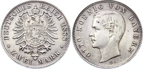 Germany - Empire Bavaria 2 Mark 1888 D Rare!
KM# 905; Silver; Otto; AUNC. Rare Coin!