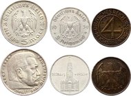 Germany - Third Reich Lot of 3 Coins 1932-1935
5 Mark 1935, 2 Mark 1933, 4 Pfennig 1932