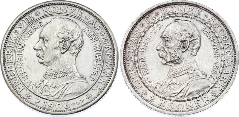 Denmark 2 Kroner 1906
KM# 803; Silver; Death of Christian IX and accession of F...