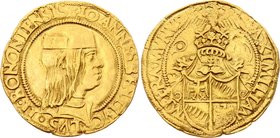 Italy - Antignate 2 Ducat 1494 - 1509 (ND) Rare!
Friedberg# 59; Gold 6.72g; Giovanni II Bentivoglio, 1494-1509; Bust with cap right. Legend: : IOANNE...