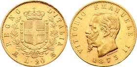Italy 20 Lire 1873 M BN
KM# 10.3; Gold; Vittorio Emanuele II; VF-XF