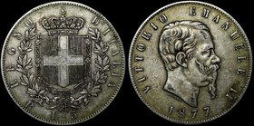 Italy 5 Lire 1877 R
KM# 8.4; Silver 24.92g; VF/XF