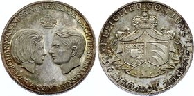 Liechtenstein Marriage Medal 1967
Dedicated to Marriage of Johann Adam and Maria Kinsky in Vaduz on 30th July 1967. Nice patina, Silver, Proof. 14.6g...