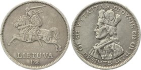 Lithuania 10 Litu 1936
KM# 83; Silver; Uytautas the Great