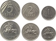 Lithuania 1-2-5 Litai 1991
KM# 91-92-93; Copper-Nickel