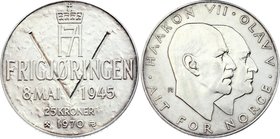 Norway 25 Kroner 1970
KM# 414; Silver; 25th Anniversary of Liberation