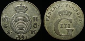 Sweden 1/24 Riksdaler 1777 OL
KM# 519; Silver 2.76g; VF