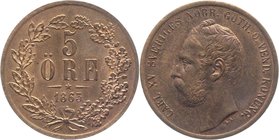 Sweden 5 Ore 1863 UNC
KM# 707; Bronze 8,78g.; Perfect for grading