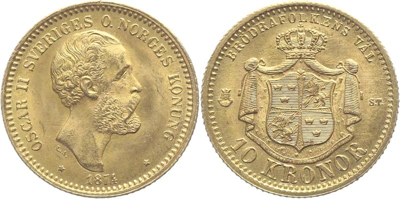 Sweden 10 Krone 1874 ST
KM# 732; Gold 4,49g.
