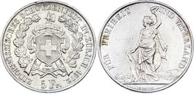 Switzerland 5 Francs 1872
X# S11; Silver; Zurich Shooting Festival, 1872; Mintage 10,000
