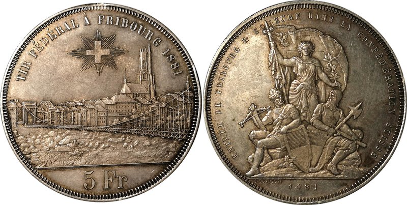 Switzerland 5 Francs 1881 Fribourg
X# S15; Fribourg Shooting Festival 1881. Sil...
