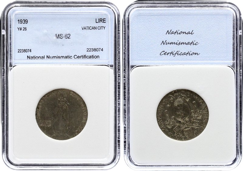 Vatican 1 Lira 1939 NNC MS 62
KM# 26; Pivs XII